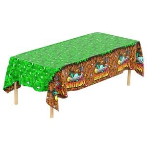 Pixel Birthday Party Tablecloth 60" ×102" Gaming Theme Large Table Cover